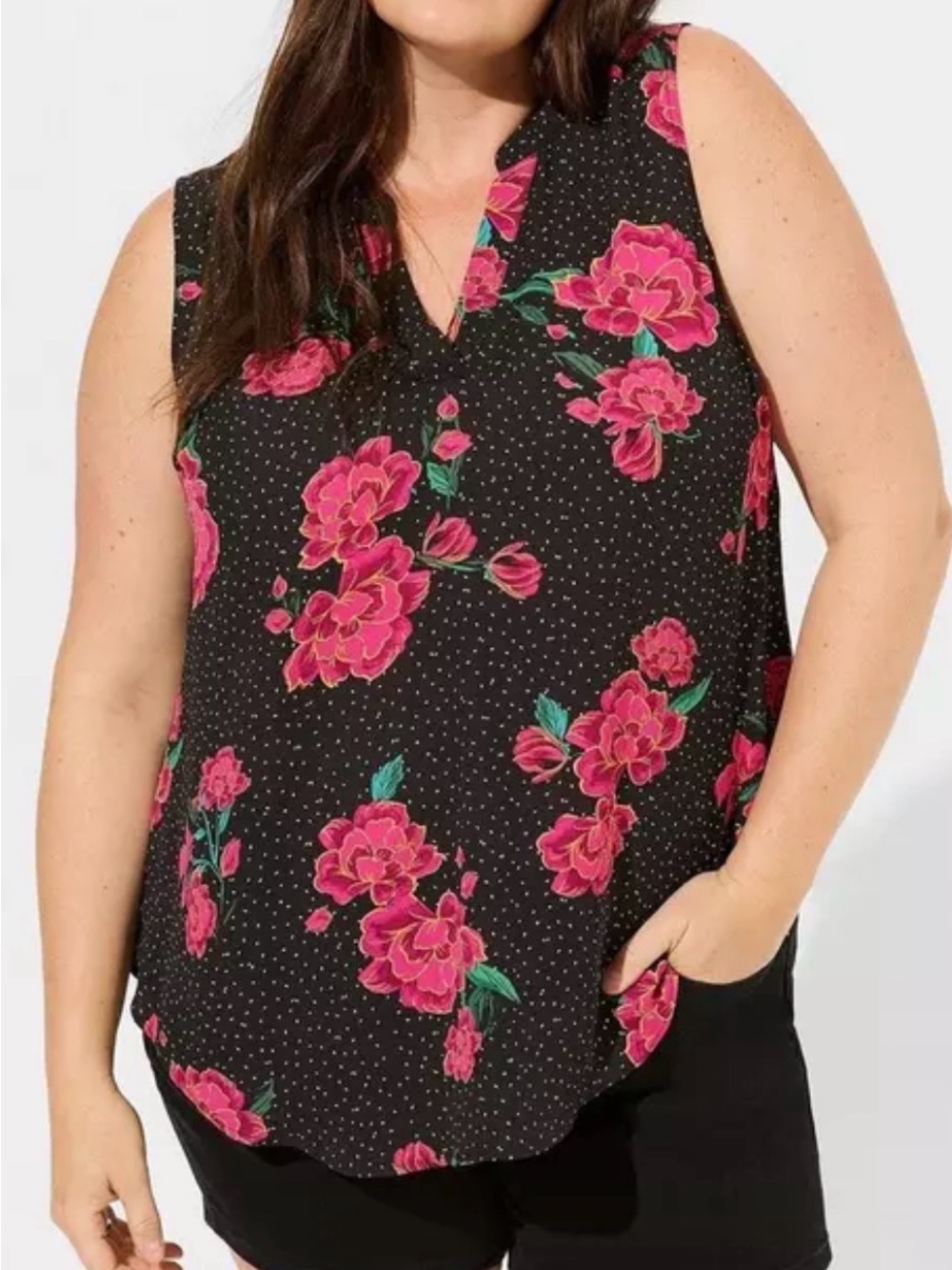 Torrid 3(3X) Georgette Pull-Over Tunic Top Floral Deep Black